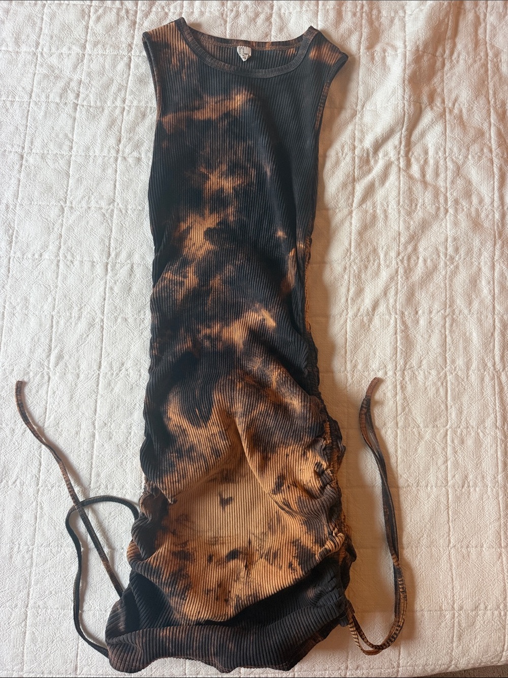 Amazon Black & Brown Tie-Dye Ribbed Drawstring Dress